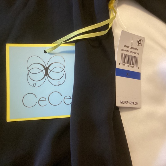 NWT CeCe Blk Blouse With 3D Floral Accent Elastic Waist n Sleeves XXL - Picture 4 of 8